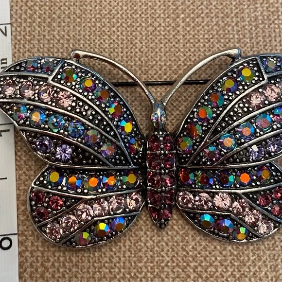 Kirks Folly Crystal Butterfly Brooch Signed - Picture 6 of 6